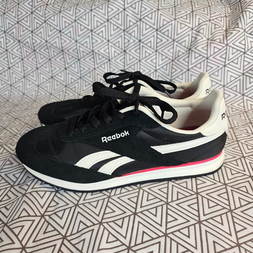 Reebok Fiori Sneakers Womens Black White Suede Nylon Retro Trainers 8.5
